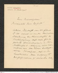 Nachlass Franz Steindachner, Brief von Victor Apfelbeck an Franz Steindachner (11.03.1905), Inv.Nr. 14.01, Seite 1